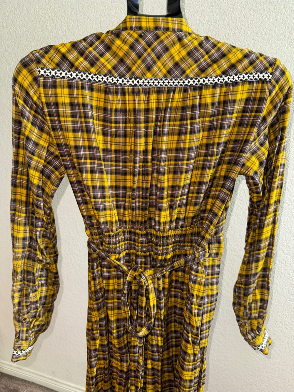 Anthropologie Yellow and Black Plaid Maxi Wrap Dress - Picture 12 of 12